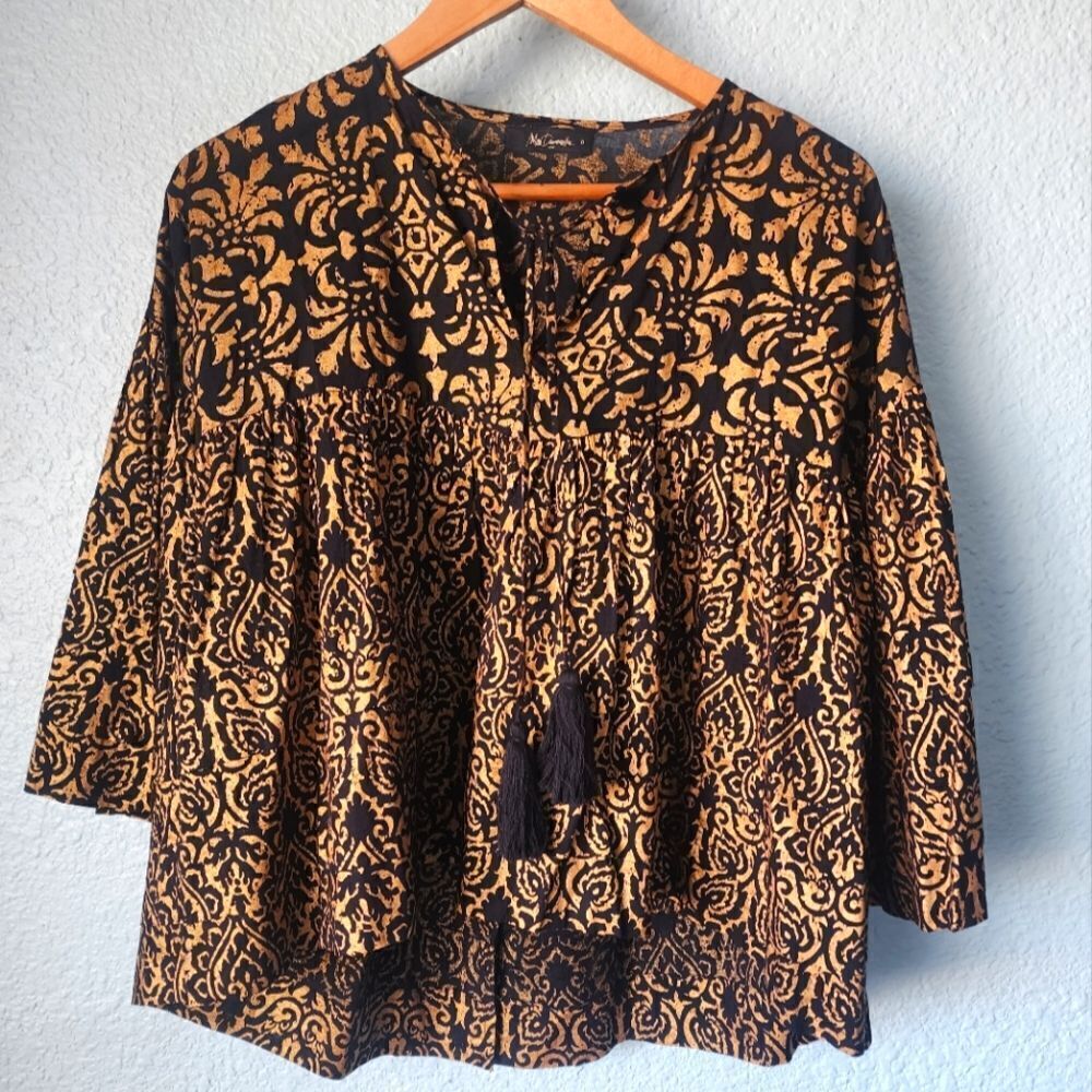 Mes Demoiselles bohemian Black and Gold Women's Top peaseant M/S size